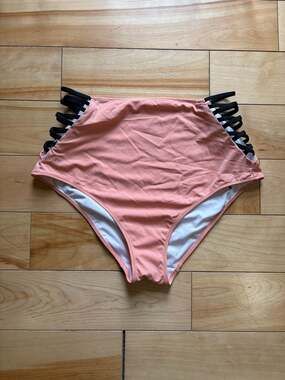 Victoria's Secret Pink High-Waisted Strappy Bikini Bottoms Peach Black